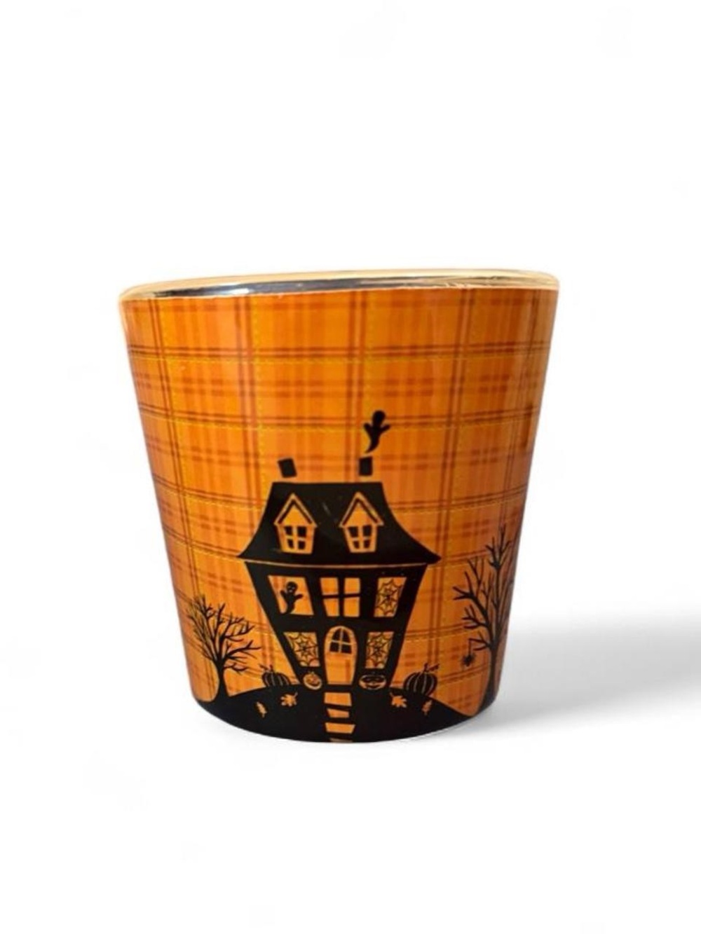 Halloween Plaid Orange Decorative Candle Jar - The White Barn Candle Co.